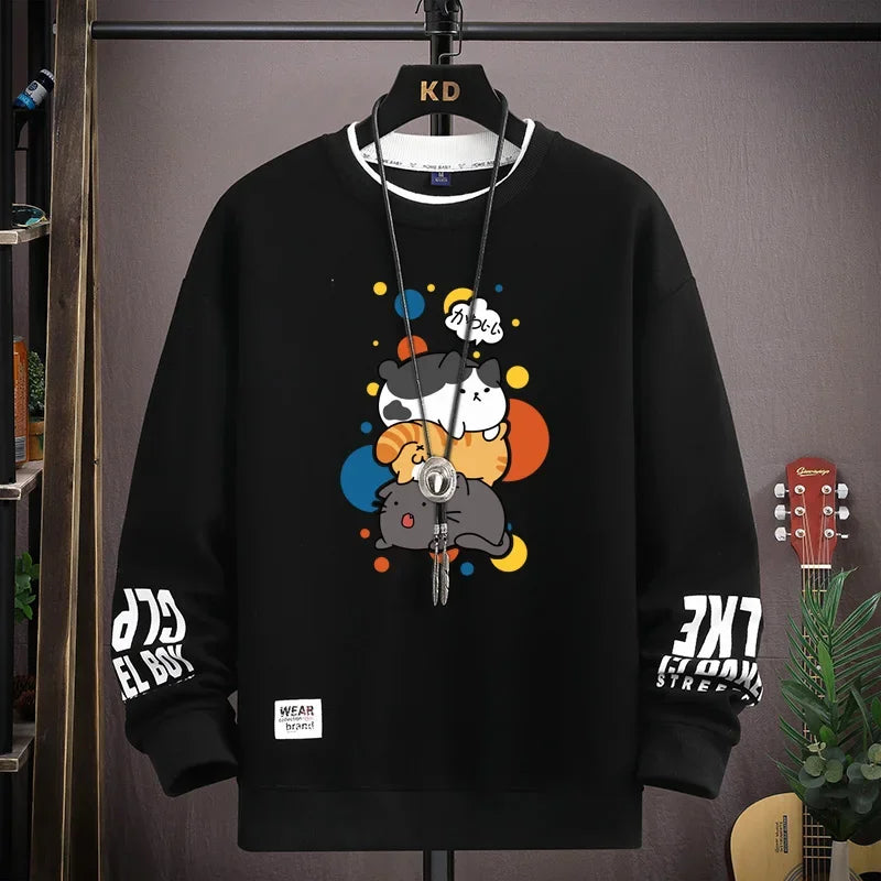Cartoon Cat Print Sweatshirt