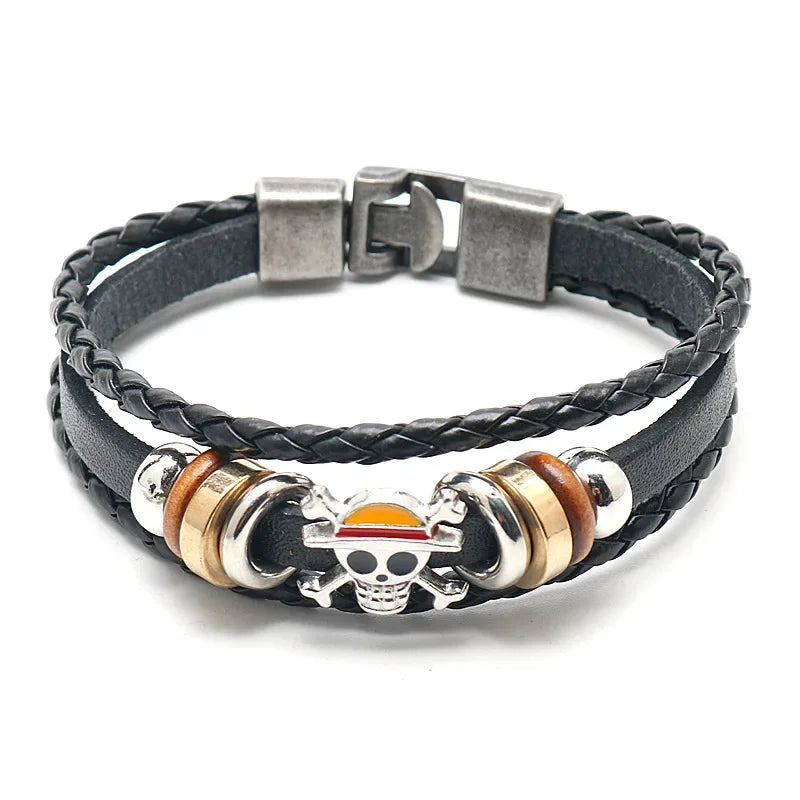 Bracelet One Piece Luffy cuir tressé