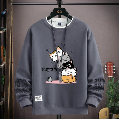 Cartoon Cat Print Sweatshirt