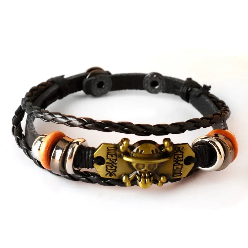 Bracelet One Piece Luffy cuir tressé