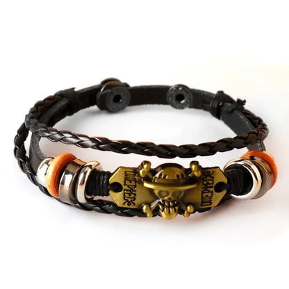 Bracelet One Piece Luffy cuir tressé