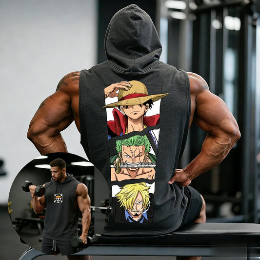 One Piece Luffy Zoro Sanji Men's Tank Top Sleeveless Hoodie Gym Workout Shirt Muscle Vest Graphic Print Streetwear 2026 Summer