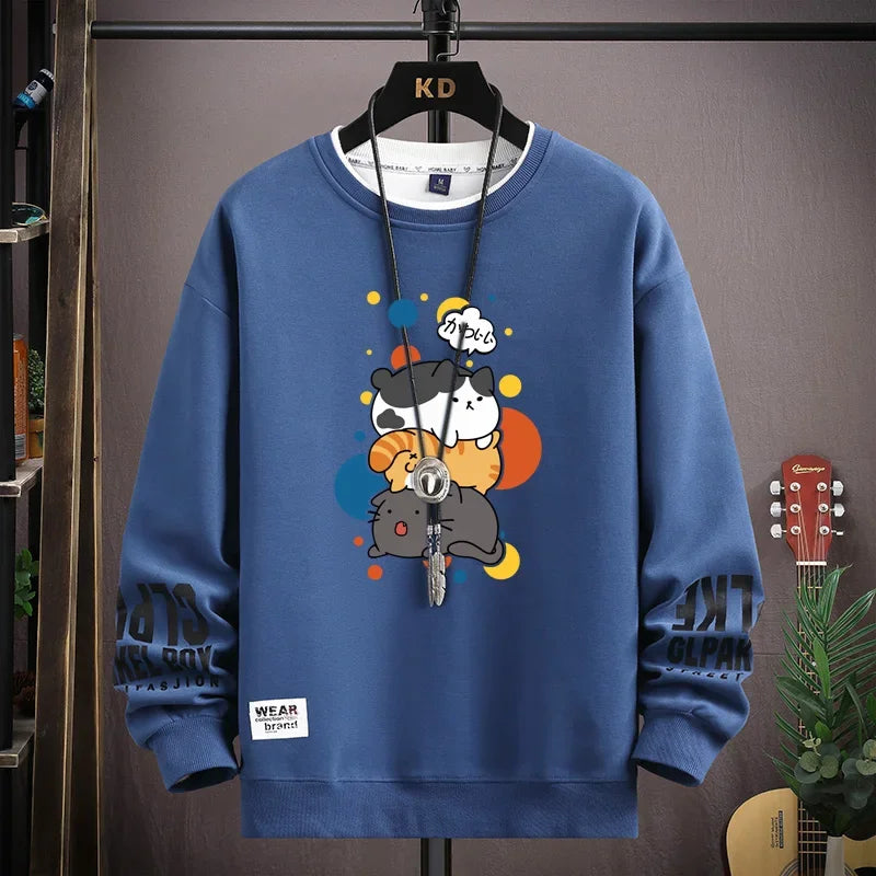 Cartoon Cat Print Sweatshirt