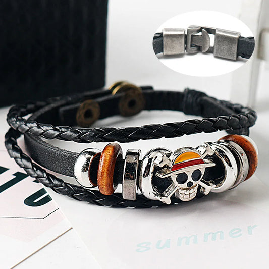 Bracelet One Piece Luffy cuir tressé