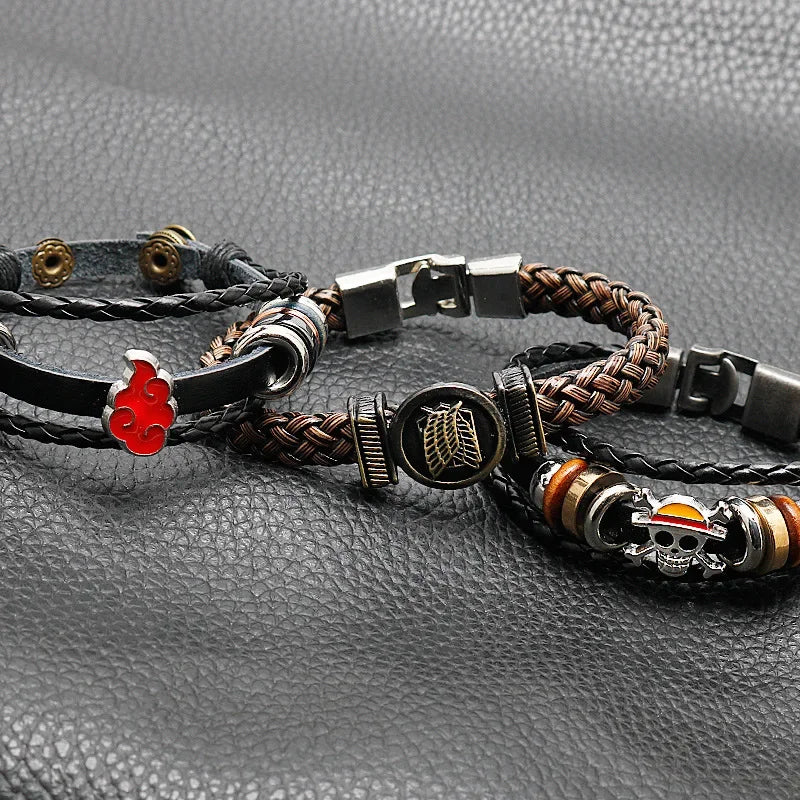 Bracelet One Piece Luffy cuir tressé