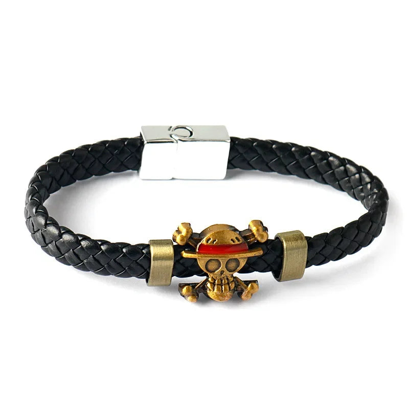 Bracelet One Piece Luffy cuir tressé