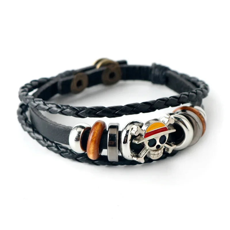 Bracelet One Piece Luffy cuir tressé