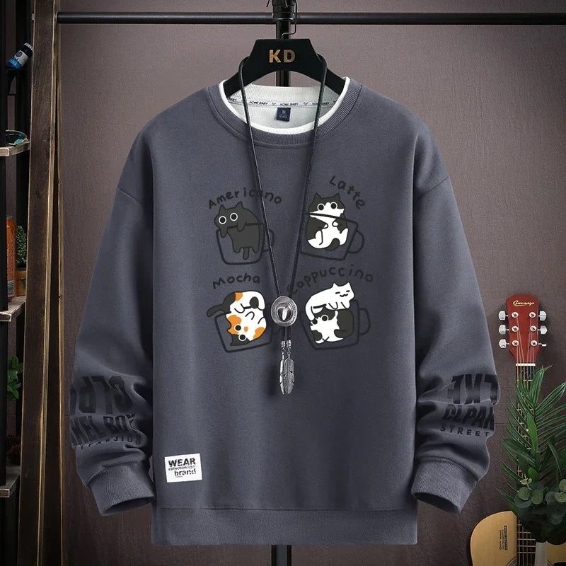 Cartoon Cat Print Sweatshirt