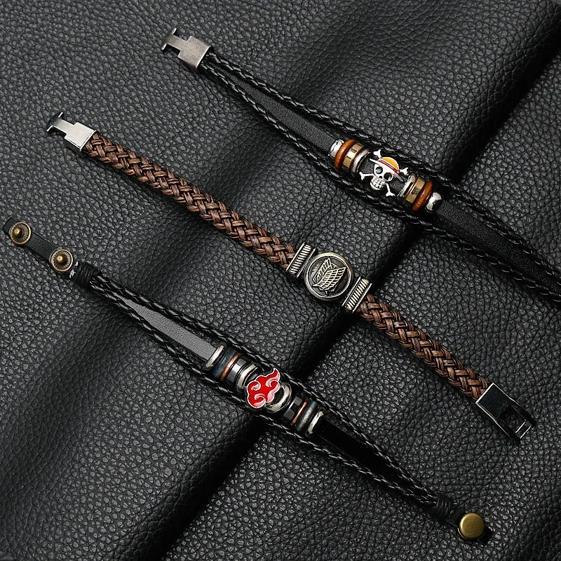 Bracelet One Piece Luffy cuir tressé