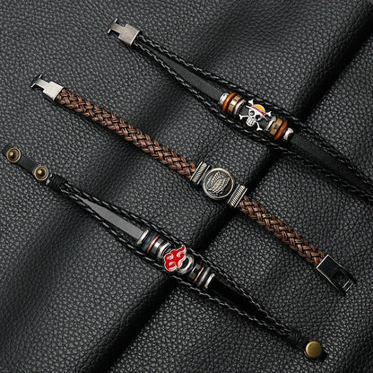 Bracelet One Piece Luffy cuir tressé